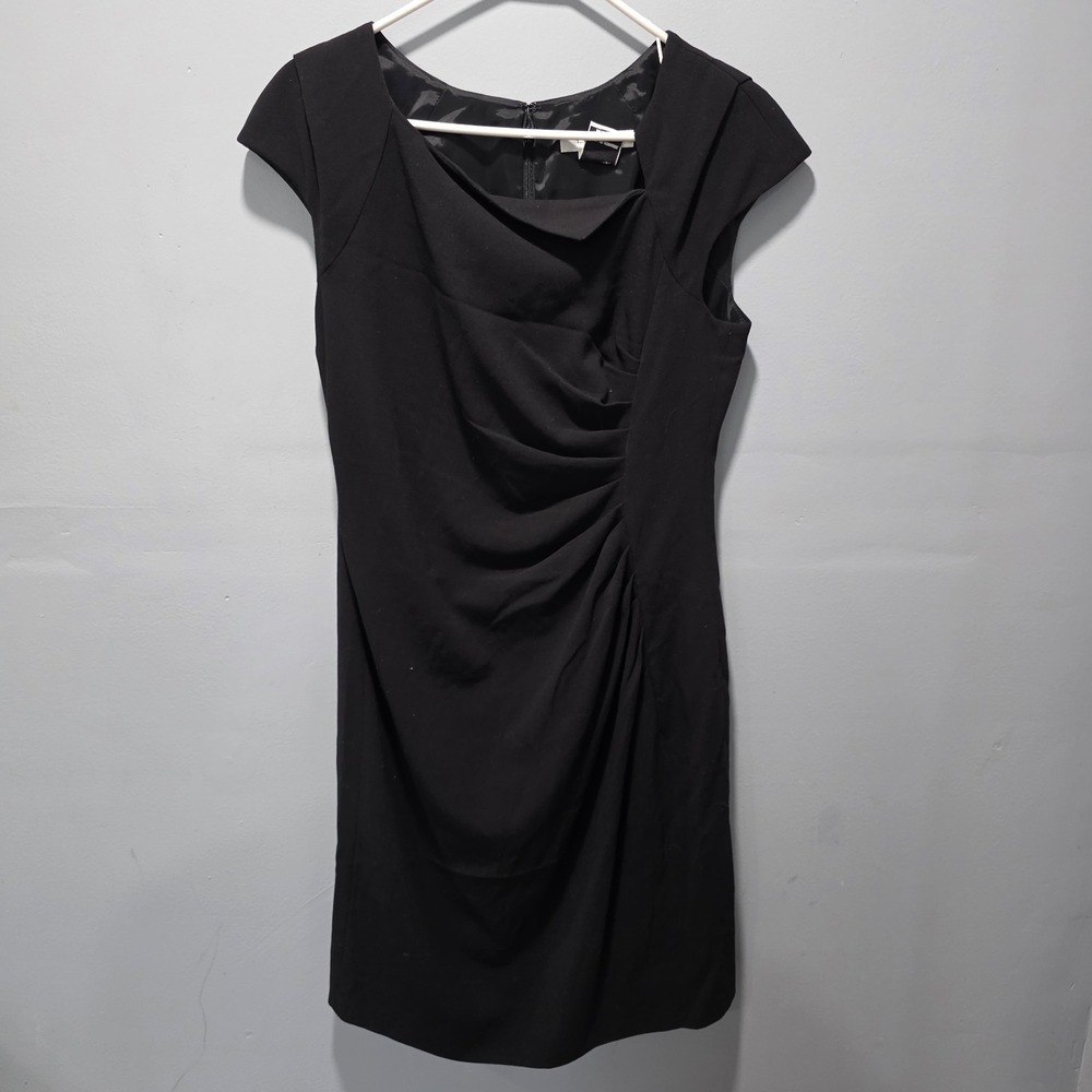 L.K. Bennett Black Dress Size US 10 Davina Ruched Sheath Cap Sleeve